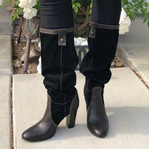 rafe NY Suede Leather Slouch Boots size 38.5 (8.5) Brown Black